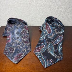 Don Loper Vintage 100% Italian Silk Paisley/Fleur De Lis Neckties (2) USA